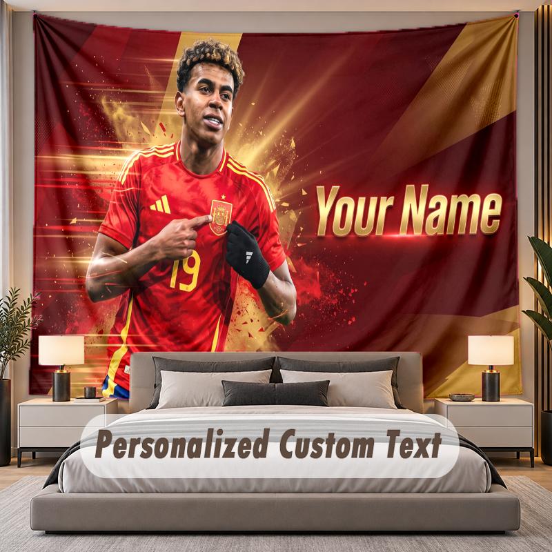 Custom Name Text Tapestry Lamine Yamal Personalized Polyester Wall Tapestry For Bedroom And Room