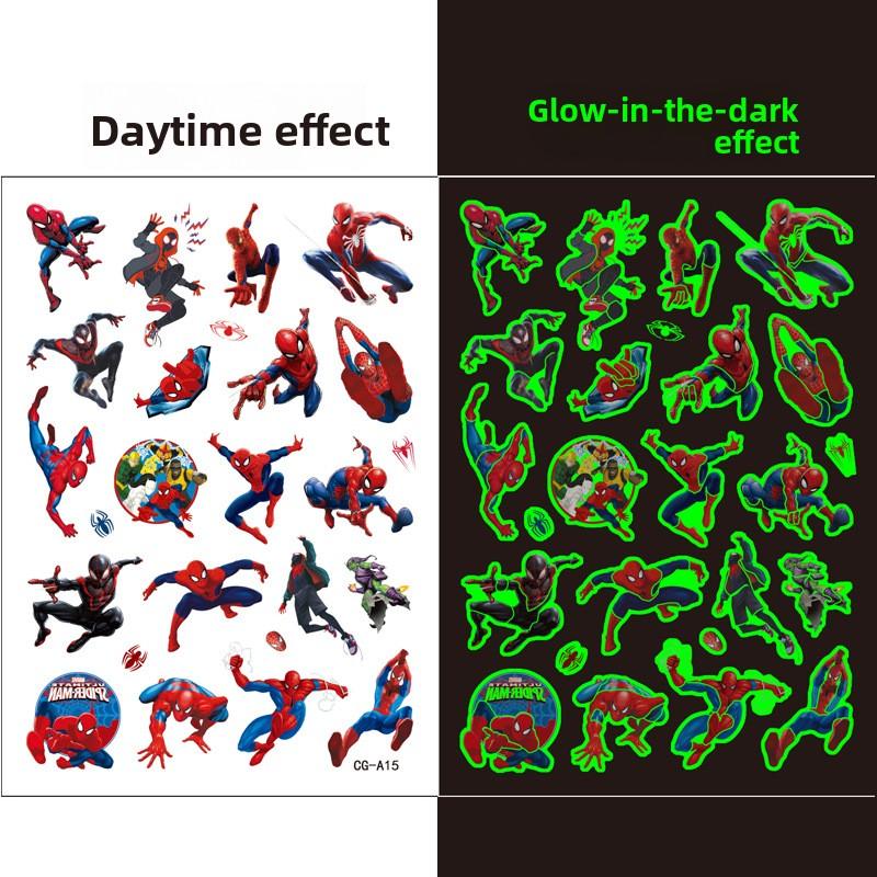 

Glow-in-the-dark SpiderMan temporary tattoo stickers children s birthday party transfers water transfer Entertaining Play Safe Kid Friendly Fun