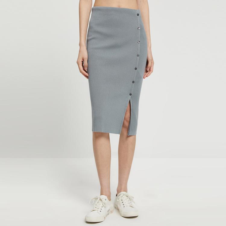 Calvin Klein SS23 Solid Color Slit Slim Fit Knit Midi Skirt Women Bottoms Grey J221128-PN6