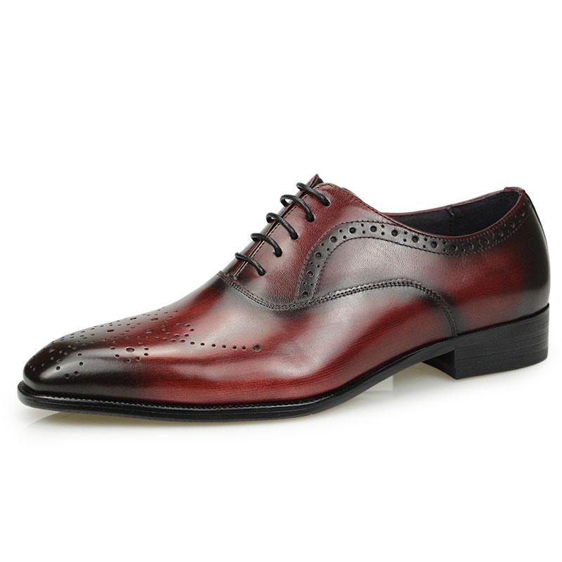 Fashion Men Dress Shoes for Business Office Italy High Grade Genuine Leather Black & Wine Red Footwear Elegant High Quality Comfortable