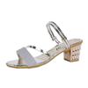 Medium Heel Sandals Women's New Comfortable Thick Heel Fashion Sequins One Shoe Two Wear One Word Buckle Sandals