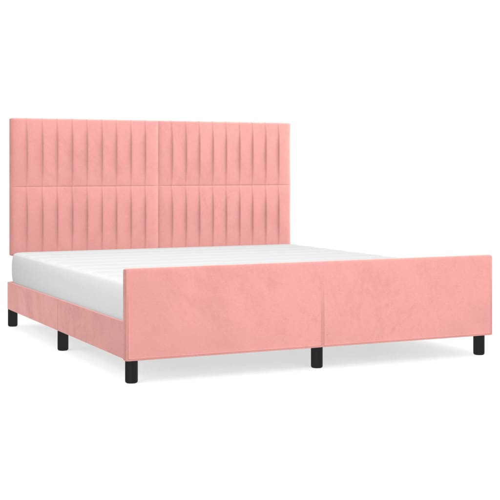 Pink Velvet Bed Frame with Adjustable Headboard 160 x 200 cm