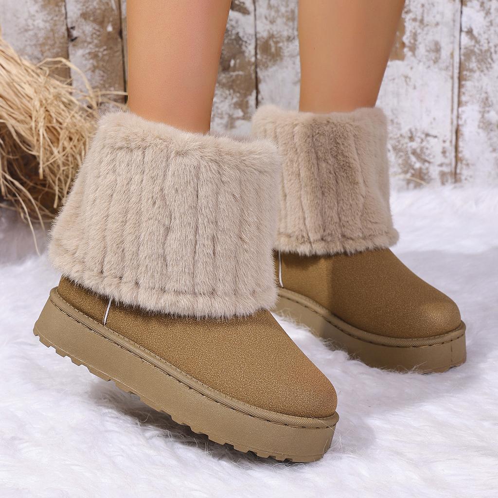 Women's Shearling Snow Boots Short Shaft,Flat Warm Winter Ankle Booties with Plush Fleece Lining,Cozy Casual Boots