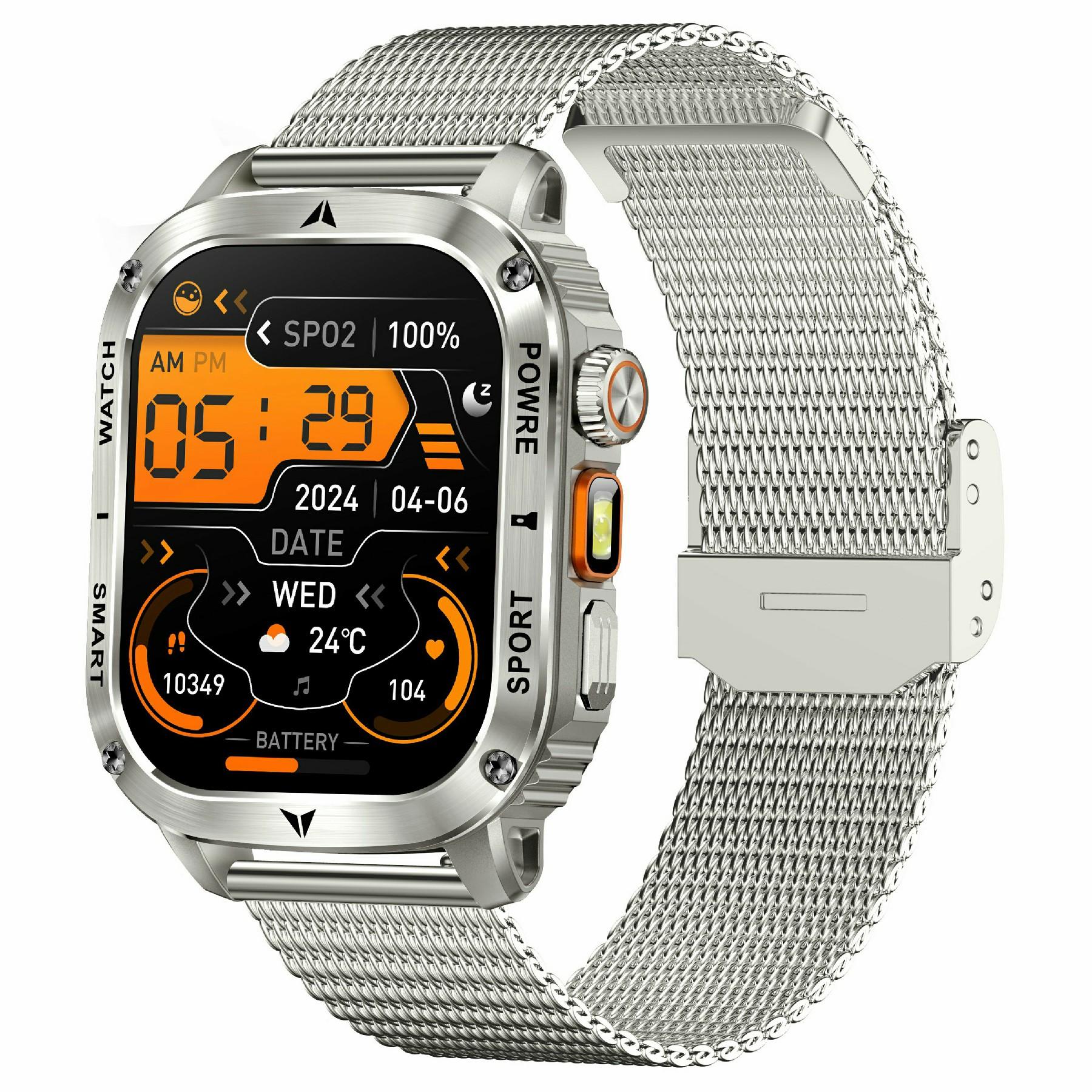 

AK80 2.01-дюймовий HD екран Смарт-годинник з підтримкою Bluetooth-дзвінків, Монітор серцевого ритму, Спортивний трекер, Міланський ремінець Silver