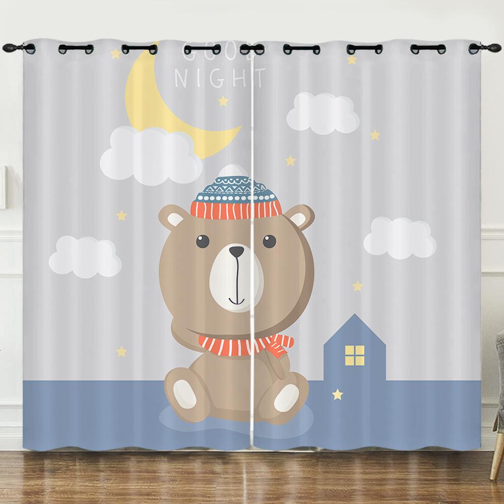 Curtains European And American Cartoon Animals Bear Deer Digital Printing Blackout Curtain Bedroom Punching