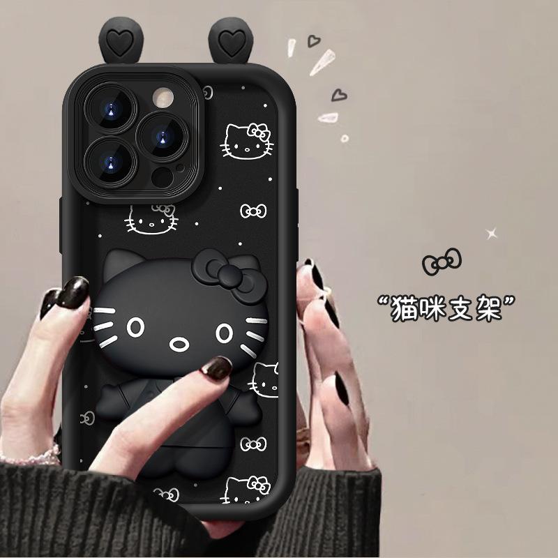 Applicable to Apple 15 mobile phone case iphone14/13promax cat mirror holder 16/17 matte silicone 12