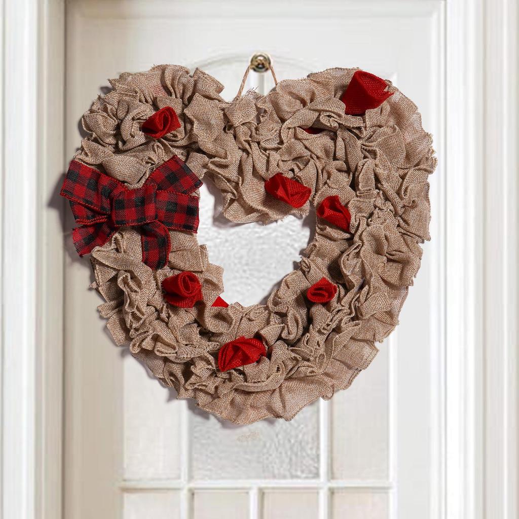 Valentine's Day Fabric Heart Wreath - Oatmeal Red Wedding Decoration