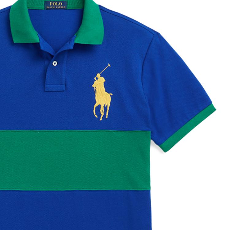 Polo Ralph Lauren Ss23 Wide Stripe Logo Print Cotton Short Sleeve Polo Shirt Men Tops Blue-Green MNPOKNI1N822155-401