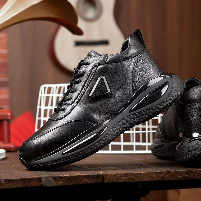 2025 Spring/Autumn Men's Black Casual Soft Leather Sneakers