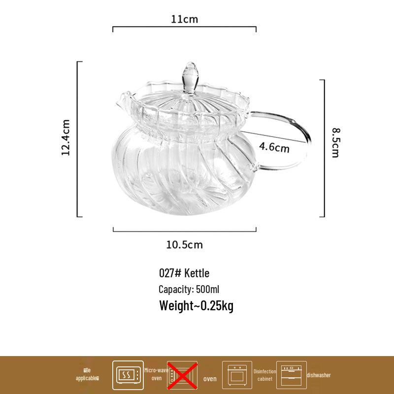 European Glass Tea Infuser Set: Includes Teapot with Filter, Glass Cups, and Saucers for Brewing Flower Tea.