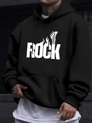 Casual Polyester Hoodie with Rock Print
