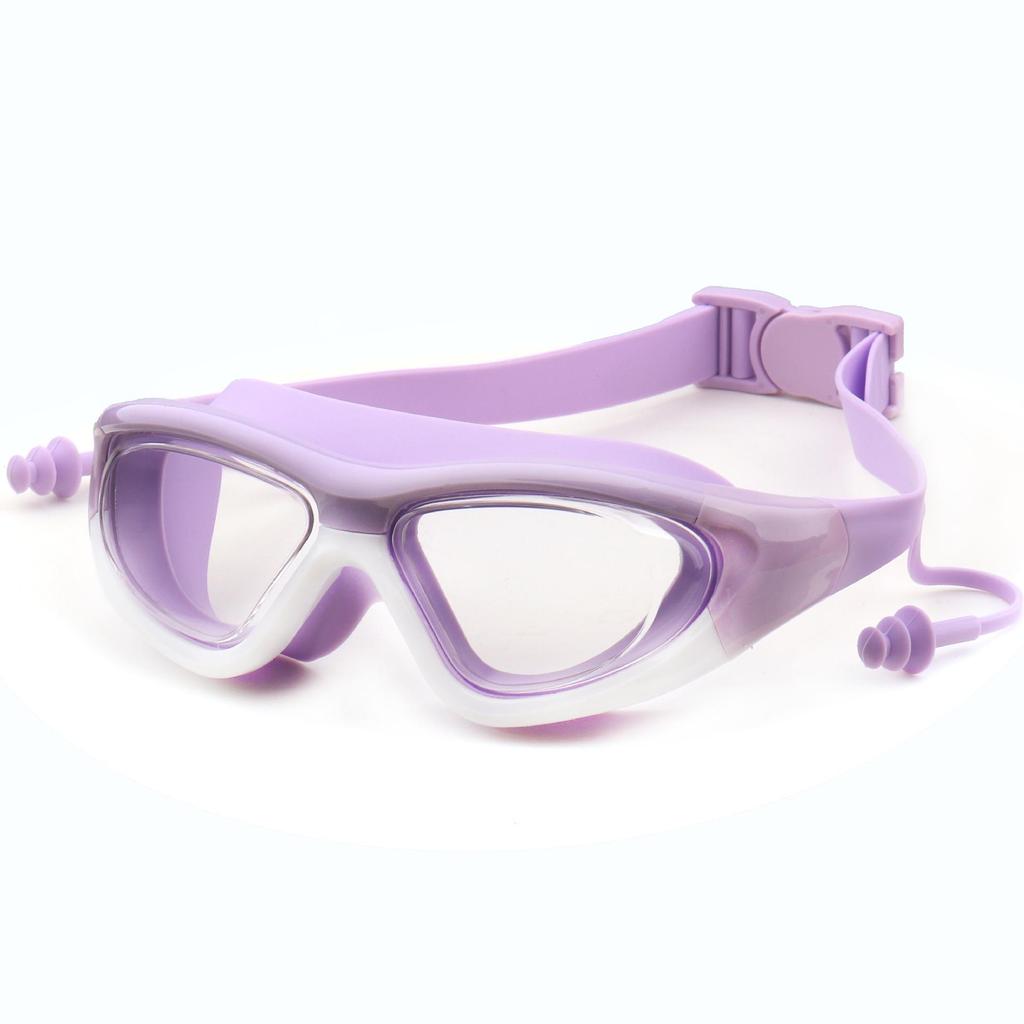 Kids' Large Frame HD Waterproof Anti-Fog Swim Goggles with Integrated Silicone Earplugs 5020