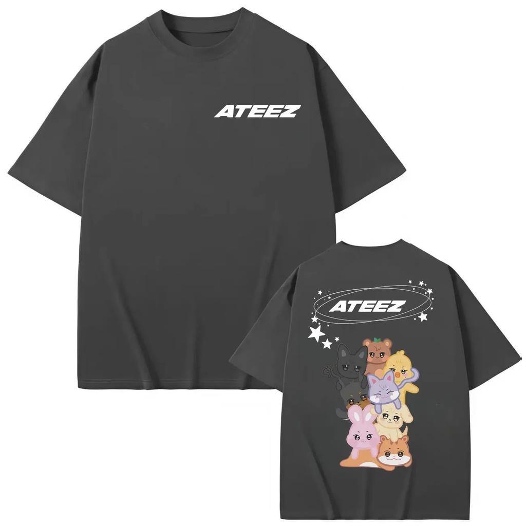 Kpop ATEEZ Double Sided Print T-shirt Men Women Clothing Fashion Trend Cartoon T-shirts High Quality Cotton Short Sleeve T Shirt