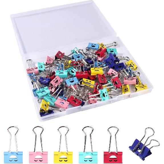 Ufmarine 60 Pcs Small Binder Clips 3/4 Inch, Cute Smiling Binder Clips for Officee