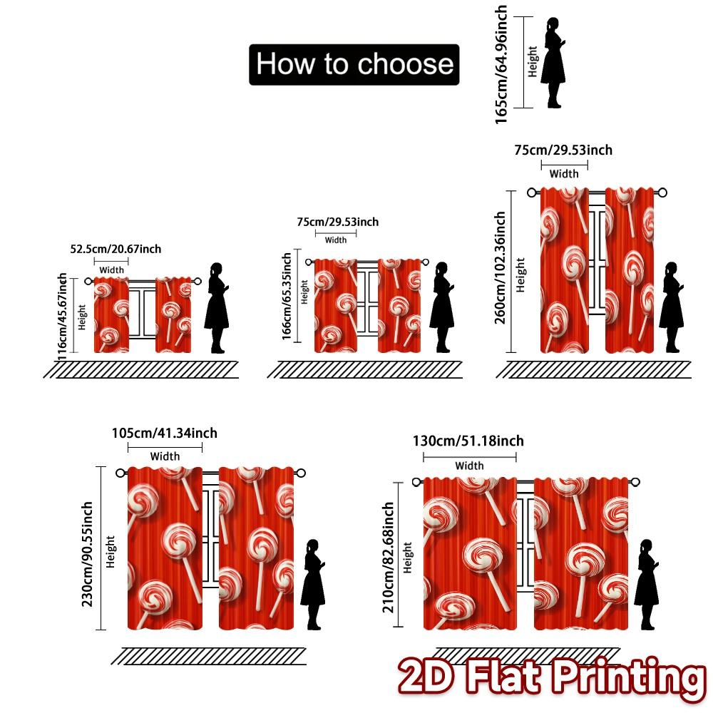 2D Flat Printing  JIT 2pcs   Curtains (Without Rod) Candy Swirl Curtain Popular Minimalist Curtains Versatile Polyester Curtains