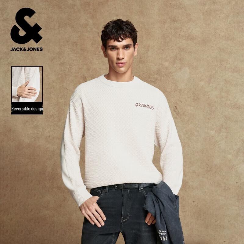 JACK&JONES Men's Embroidered Loose Fit Crew Neck Sweater