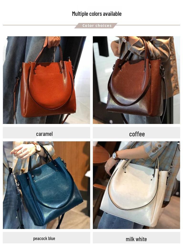 2025 Cowhide Women's Versatile Handbag, Genuine Leather Commuter Shoulder Bag - European/American Style, Large Capacity, High-End Feel
