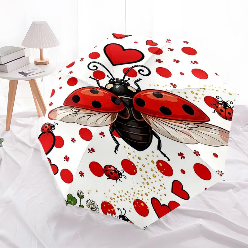 1PC ladybug hearts Umbrella-8-Rib Reinforced, Automatic Open, Lightweight & Durable, Fashion Accessory for Outdoor, Beach L0411