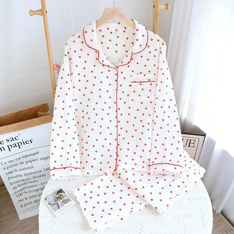 

Осенний женский комплект из двух предметов: тонкая крепи из чистого хлопка, газовая ткань, с длинным рукавом, летняя милая свободная пижама, домашняя одежда. XL