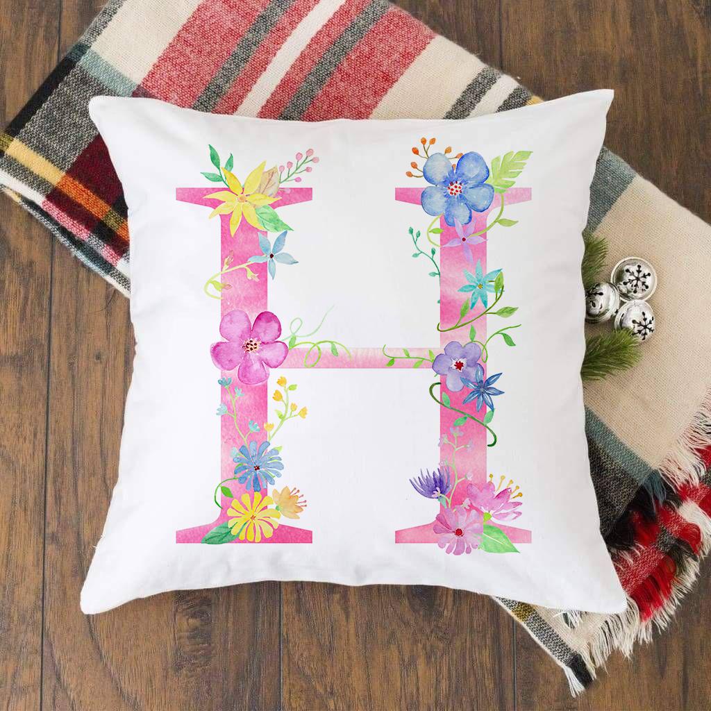 Pink Alphabet Flower Printed Cushion Cover Pillowcase English Letter A-Z Home Decorative Sofa Bed Backrest Pillow Cover 45*45cm