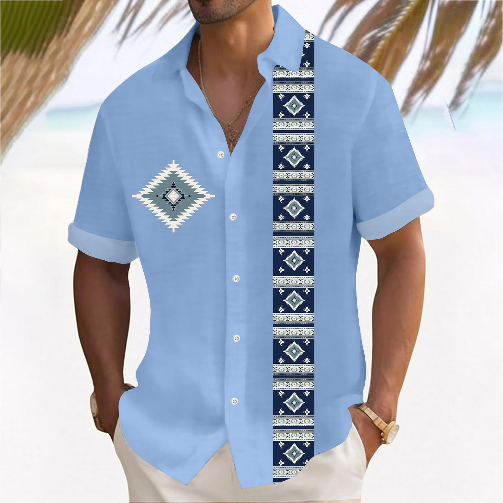 

Чоловіча гавайська сорочка, чоловіча вінтажна сорочка для боулінгу з коротким рукавом, літня пляжна сорочка XXXXL синій