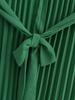 2025 Spring/Autumn Women's Fashion Crew Neck Long Sleeve Belted Pleated Maxi Dress