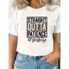 European Size Women's Funny Straight Outta Patience T-Shirt with Leopard Print & White Short Sleeve Crew Neck Lightweight Retro Loose Fit Casual Top