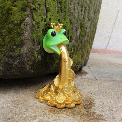 1 Piece of Frog Spitting Gold Coin Decorative Resin Craft, Suitable for Garden Scene Decoration, Book Holder, Housewarming, Stor