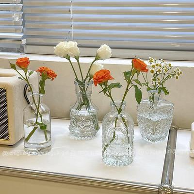 Retro Transparente Mini-Glasvase für Blumen - Ideal für Auto-, Wohnzimmer- oder Schlafsaal-Dekoration im französischen Stil für frische oder hydroponische Arrangements