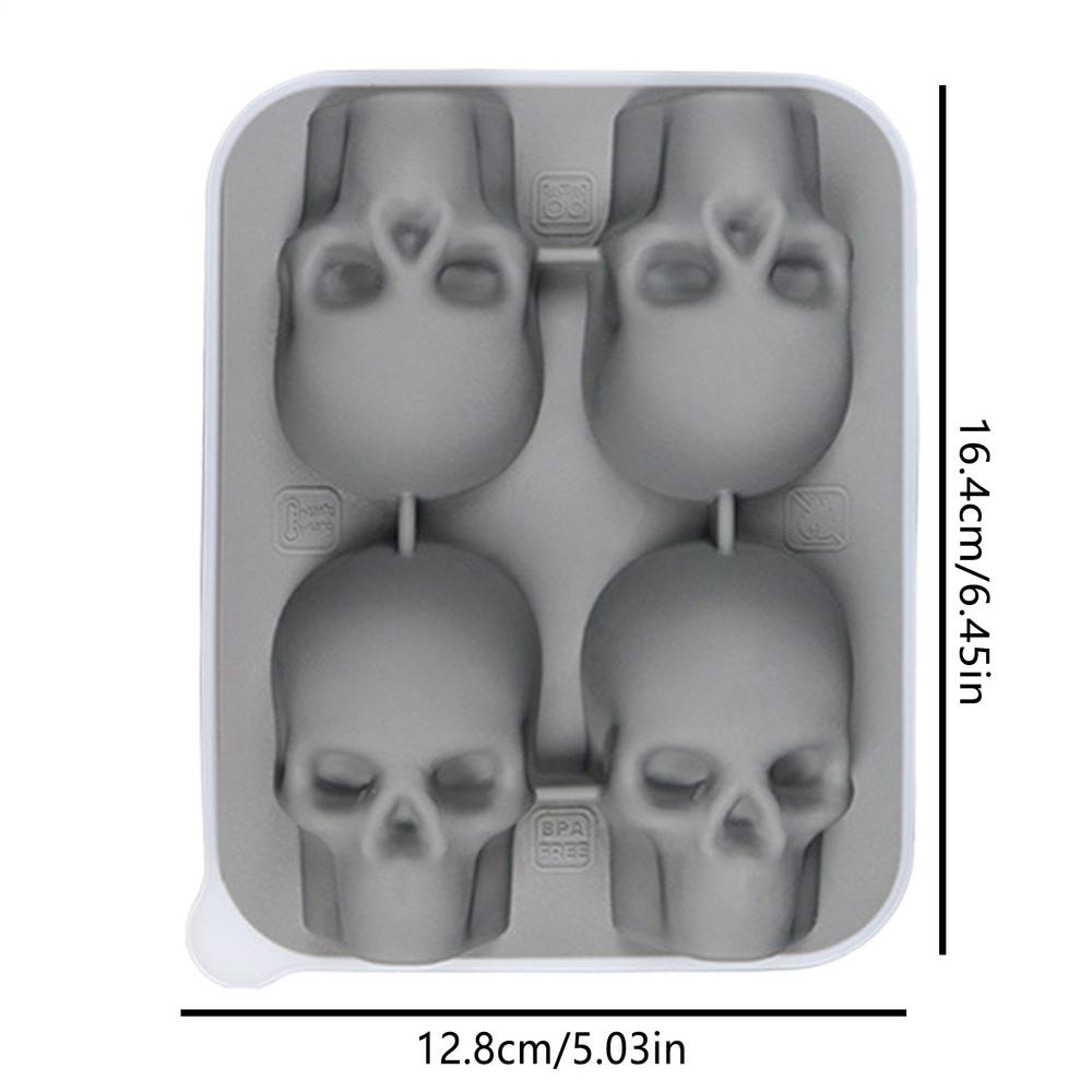 

Ice Trays 3D Skull Flexible Ice Maker 4 Cavity Kitchen Gadget for Drinks Coffee Whiskey Cocktails Outdoor Camping Family сірий колір