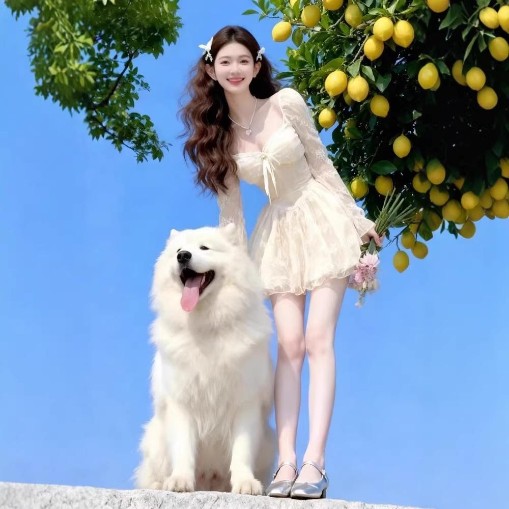 Элегантное французское кружевное платье с акцентом на талии для девочек, весеннее M