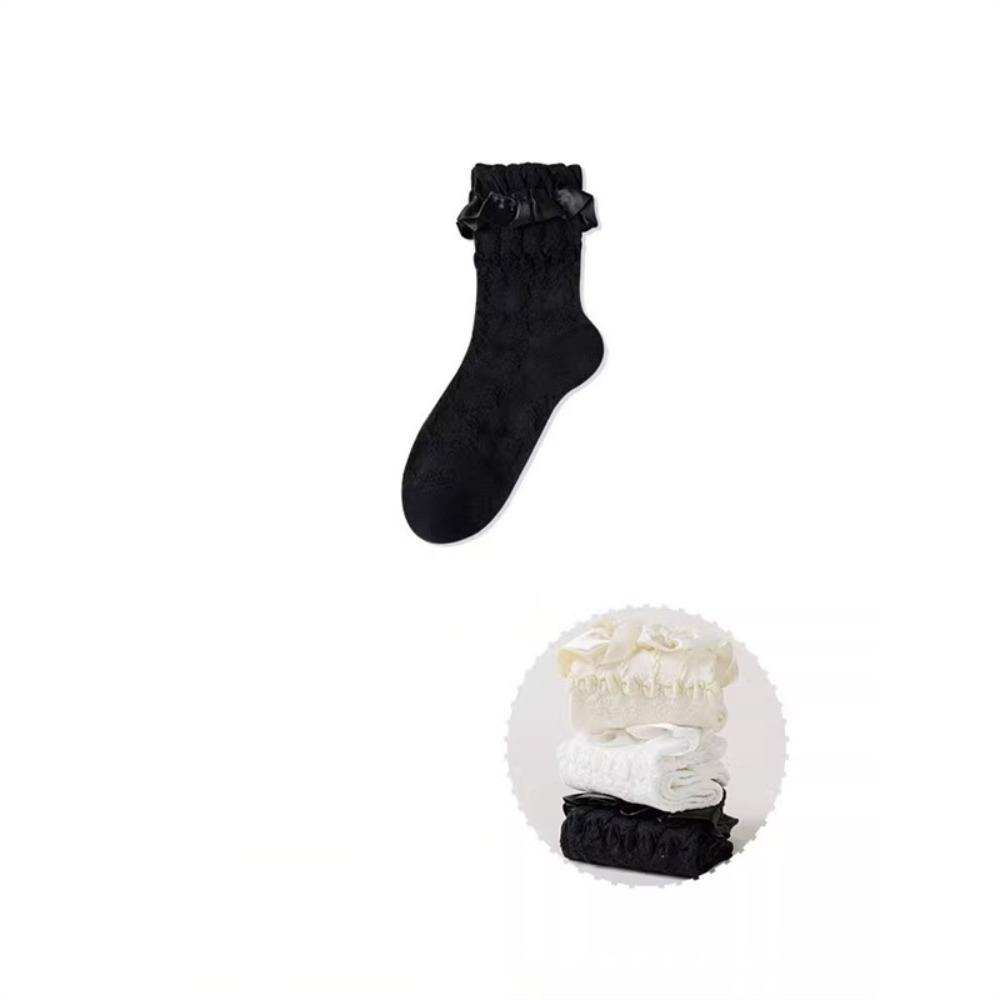 

Breathable Lolita Stockings Black White JK Mid-calf Socks Lace-trimmed Stockings For Women Girls