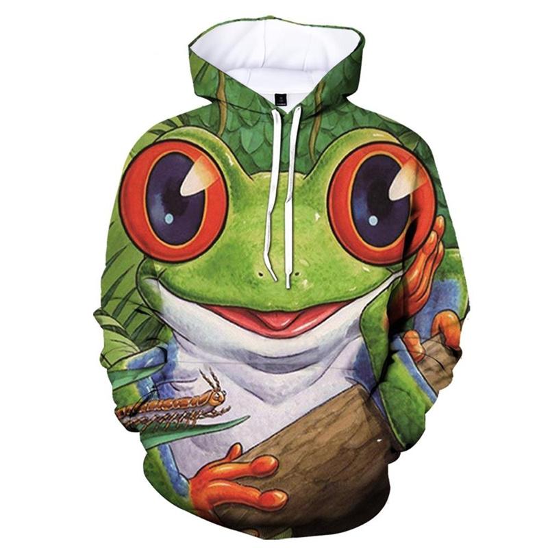 3D Printed Colorful Frogs Hoodie For Men Funny Animal Pattern Sweatshirt Outdoor Sports Tops Pullovers Street Autumn Long Sleeve