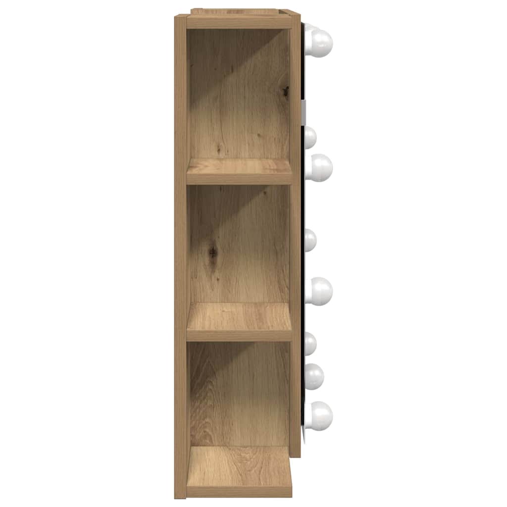 Mirror Cabinet with LED Lighting Artisan Oak Finish 70 X 16.5 X 60 Cm