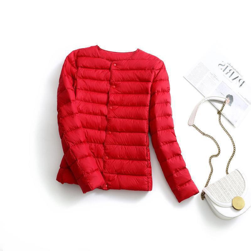 Womens Lightweight Short Down Jacket No Collar Thin Inner Layer Warm Fashionable Plus Size Outerwear