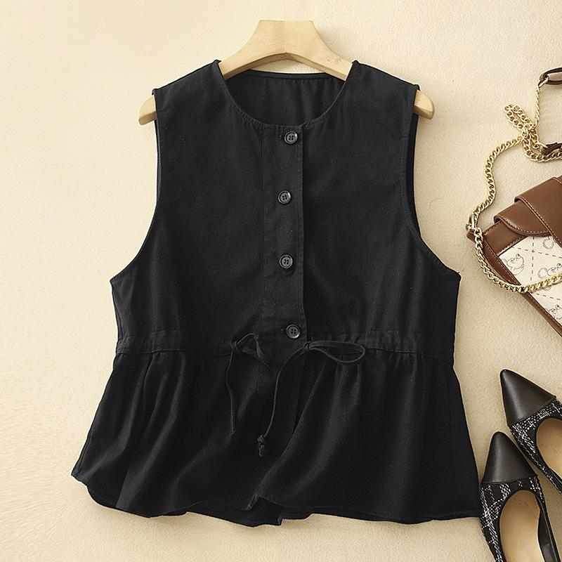 Women S Cotton Ruffled Round Neck Loose Fit Vest Top