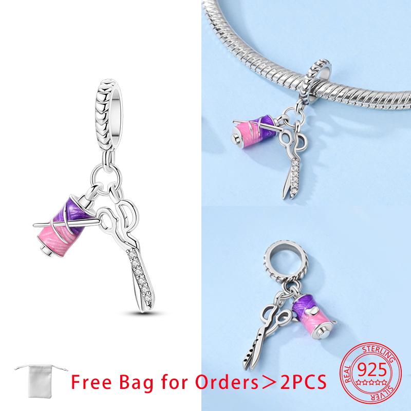 Original Charms Copper Pink Room Alarm Clock Beads Sewing Machine Drawing Board Pendant Fit Diy Bracelet Jewelry Women Gift