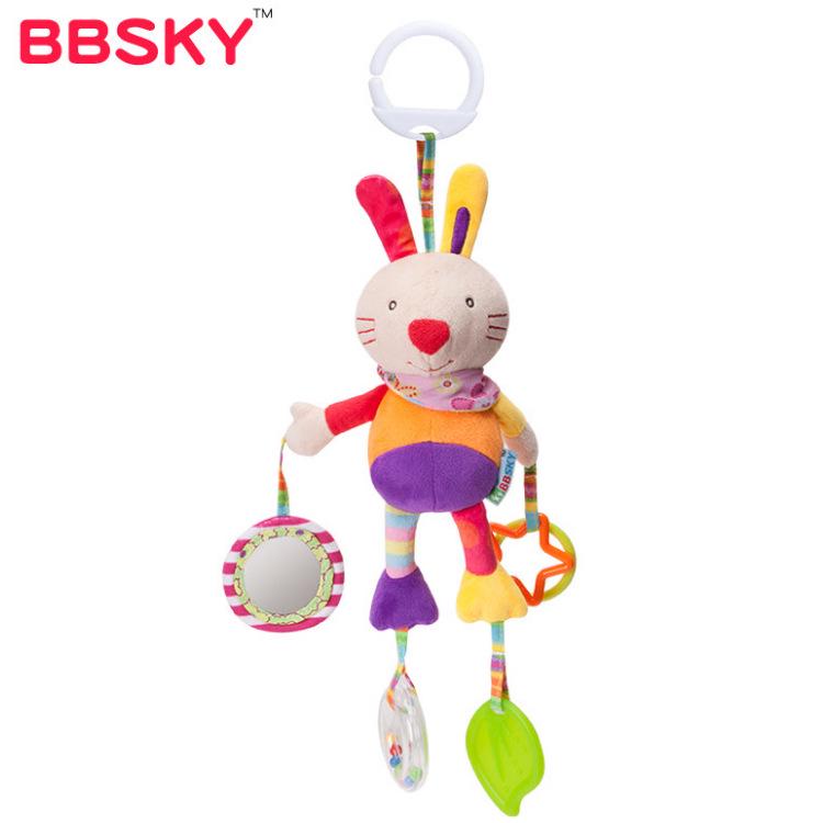 Baby Plush Animal Teether with Music, Jingling Sound, and Mirrored Crib Pendant