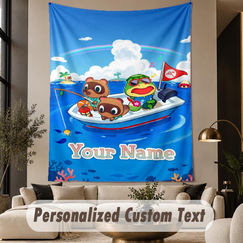 Custom Text Printed Tapestry Animal Crossing Pattern Large Wall Hanging Indoor Room Decor