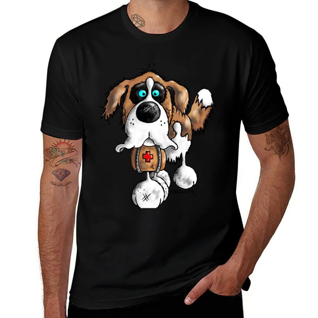 Funny St Bernard Dog Cartoon Tshirt Fitness Quick Dry Short Sleeve Top