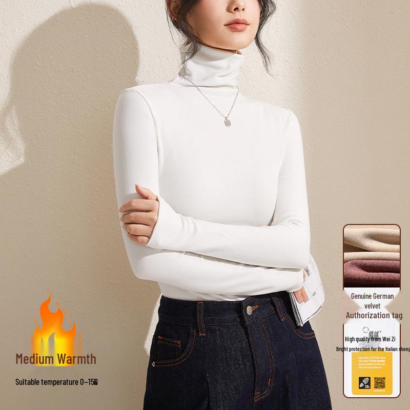 Women's Gray Winter High-Neck Base Layer Shirt - Thick, Warm, Stylish Plus Velvet Inner Wear