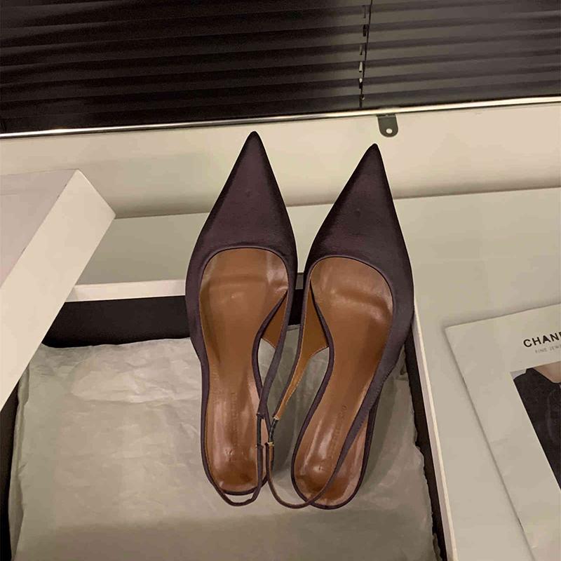 

2025 Summer Thin Heel Women Sandals Fashion Pointed Toe Singbacks Shoes Ladies Elegant Stripper Party Sandalias 35 фиолетовый