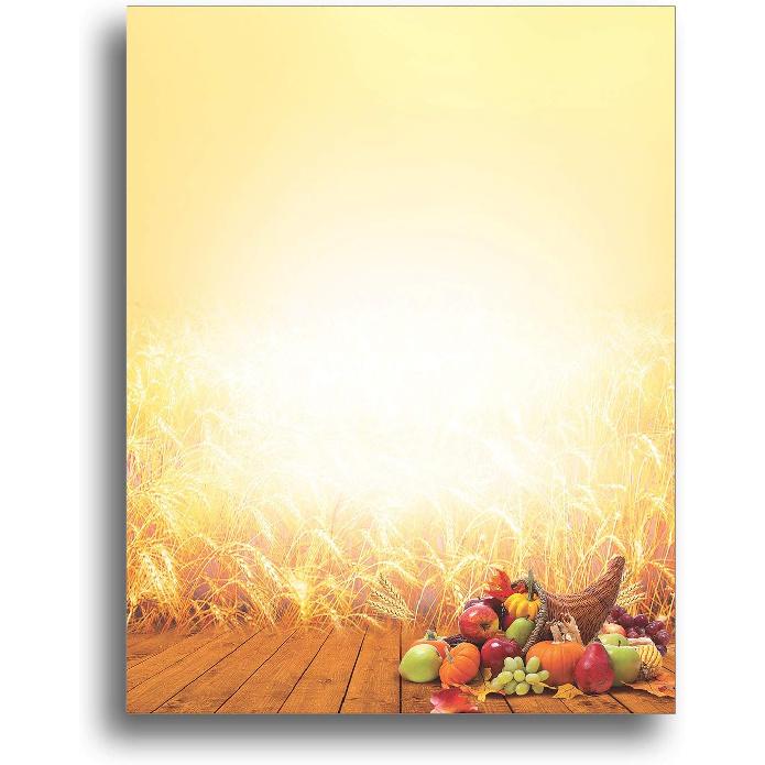 Sunset Wheat Autumn Stationery Paper - Fall Letterhead - 50 Sheets
