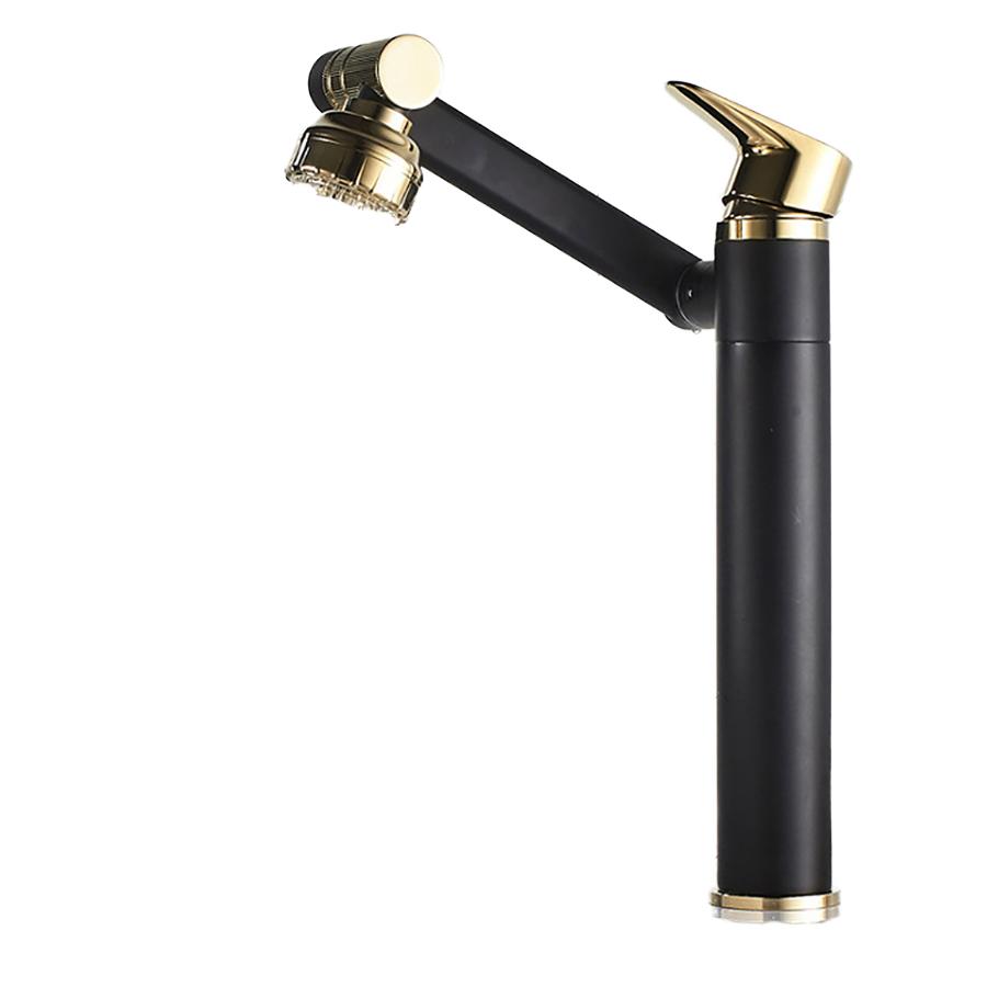 Modern Single-hole Stainless Steel Thermostatic Faucet, Rotary Single-handle Sink Faucet, Bathroom Faucet, Ceramic Faucet (Black,Stainless Steel) чёрный