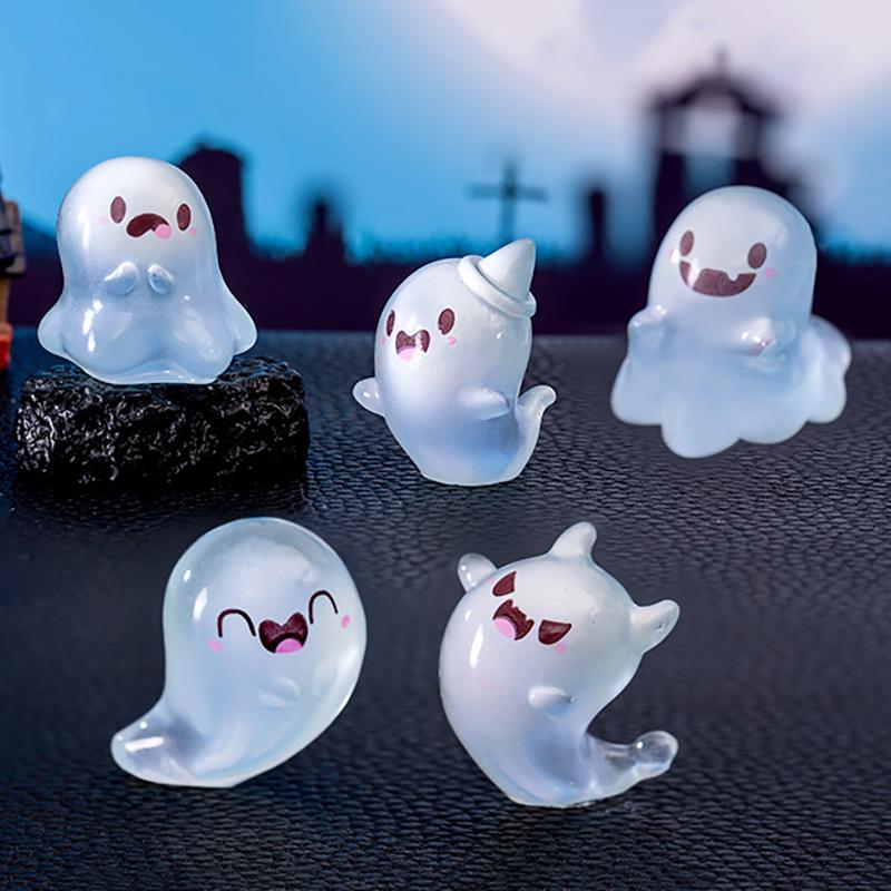 Mini Ghost Figures With Box Luminous Ghost Figurines Resin Glow In The Dark Ghost Figures Cute Positive Gift