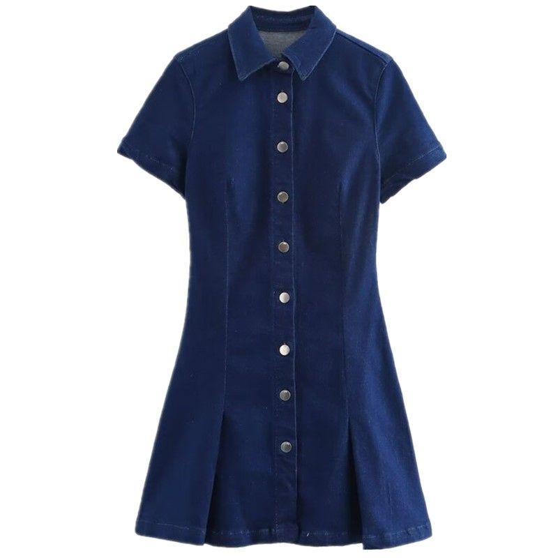 

Fashion Style 2024 Fall and Winter New Women s Clothing Easiest for Match Wide Pleated Denim Leisure Mini Dress 3777223 Dark Blue L