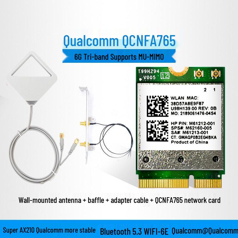 Qualcomm QCNFA765 WiFi 6E Network Card with Bluetooth 5.3 for Laptops & Desktops (Dual-Band 5G, Ultra AX210).