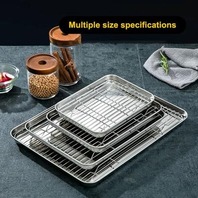Portable Non-Stick Stainless Steel Baking Pan Removable Square BBQ Tray with Cooling Rack Oven Rack for Cooking Roasting