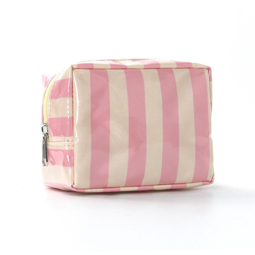 Portable PVC Striped Makeup Bag Mini Cosmetic Pouch Cute Toiletry Bag Daily Use