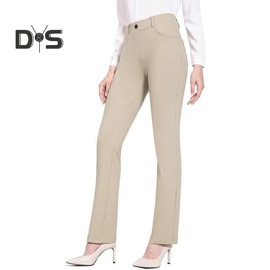 

Женские офисные брюки, эластичные, с высокой талией, однотонные брюки с карманами, легкие расклешенные офисные повседневные брюки M хаки